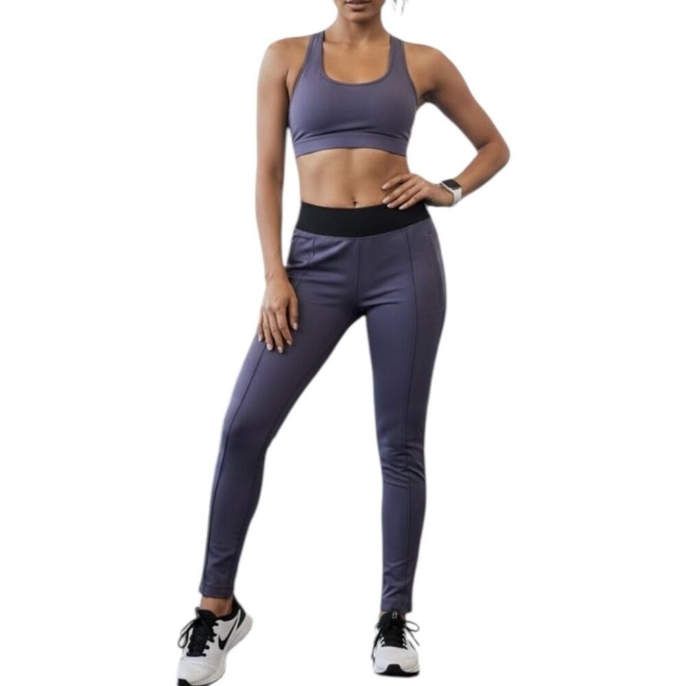 Fabletics Leggings Womens Med Gray Ankle Zip Pockets Yoga Gym Running Training